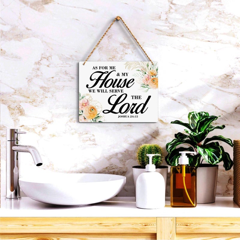 BELLOWDEER Inspirational Decor As for Me and My House We Will Serve The Lord-Joshua 24:15 Christian Bible Verse Wall Art Scripture Wooden Hanging Sign for Farmhouse Home Wall Art Decoration 10 x 8 Inches - Image 5